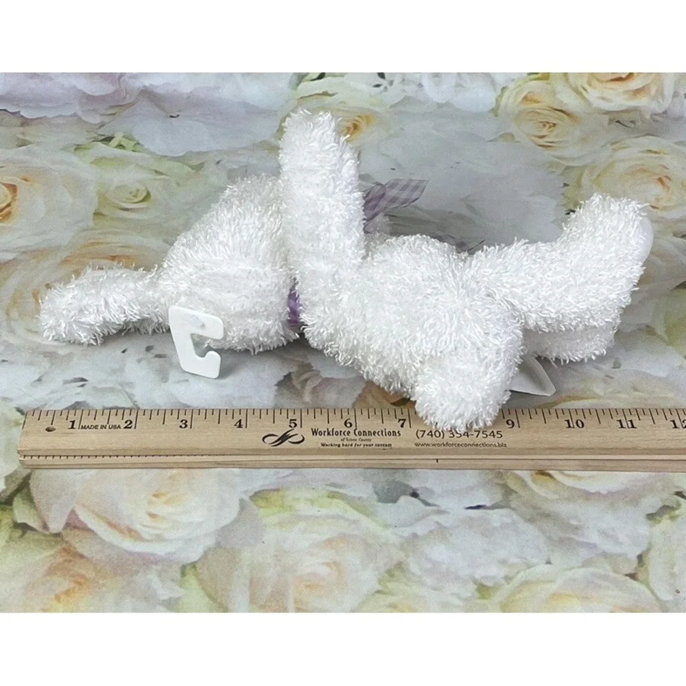Walmart White Rabbit Plush Stuffed Animal Toy Purple Ribbon Sitting